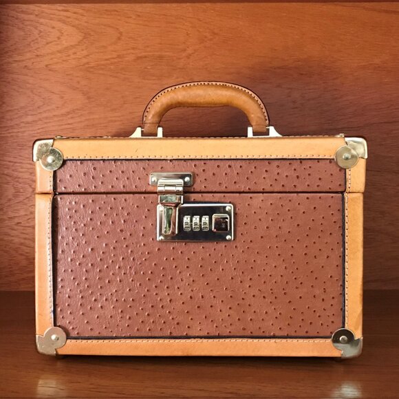 French Vintage VR DIANN Ostrich/Leather Vanity/Train Case 1970s - Picture 3 of 15